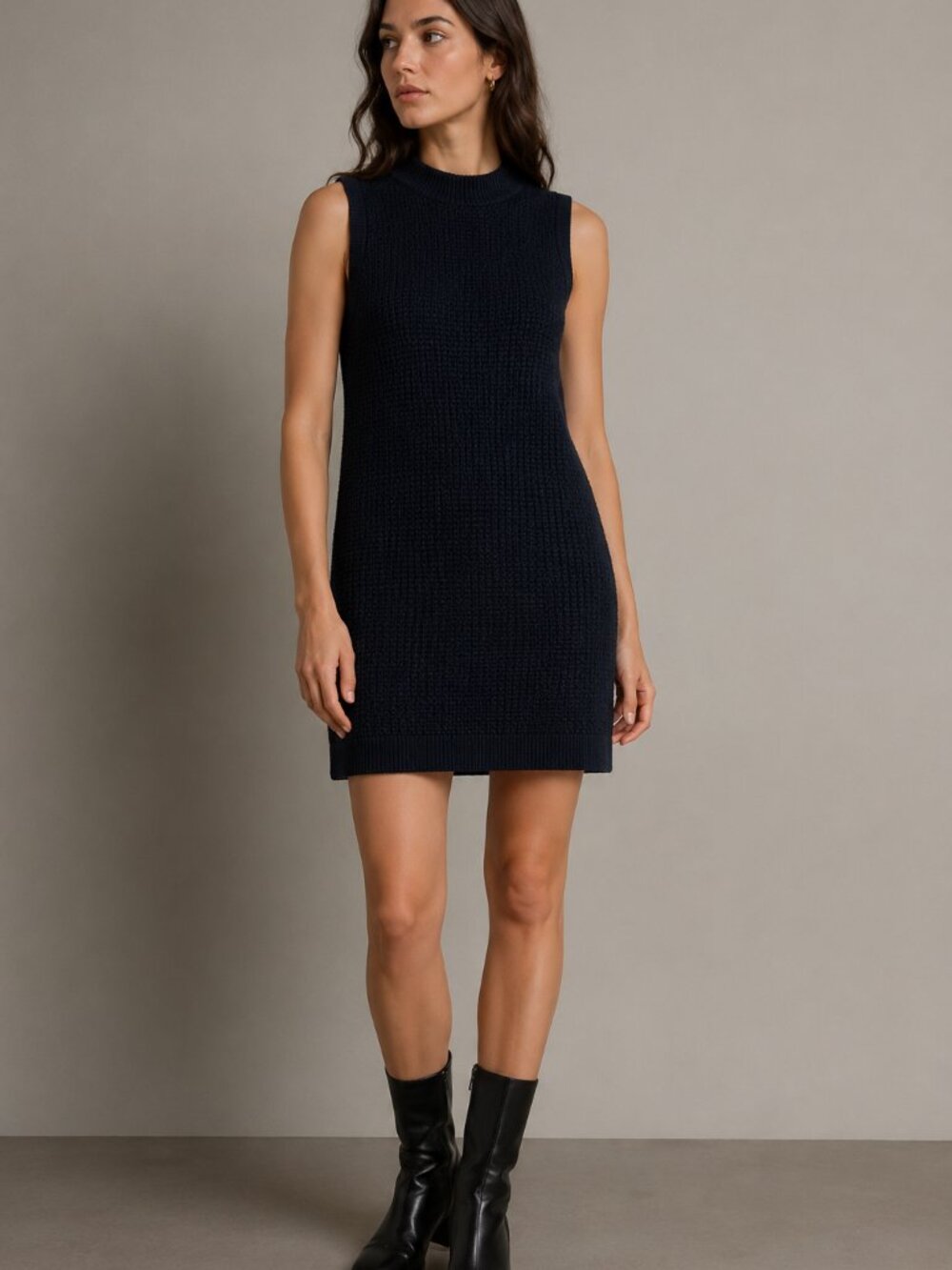 Weekend Max Mara Wool Knit Sleeveless mock neck mini dress Black M